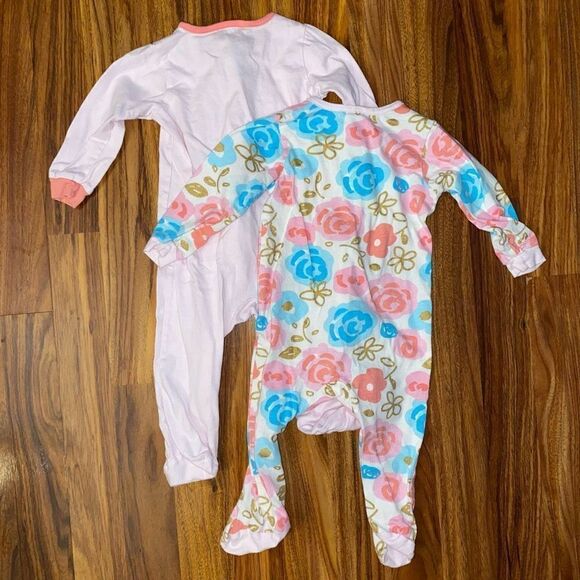 5 For $25 Gerber Pink and Blue Floral Zipper Footies Baby Size 6-9 Months - Picture 6 of 6